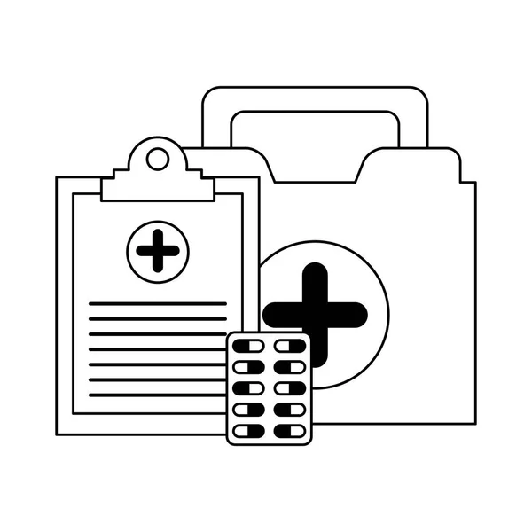 Equipos médicos y de salud en blanco y negro — Archivo Imágenes Vectoriales
