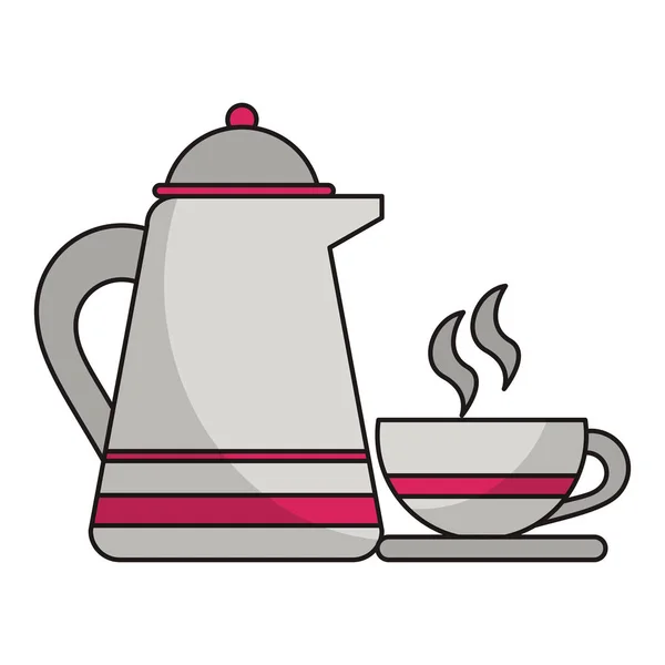 Coffee kettle and mug on dish — Stock Vector