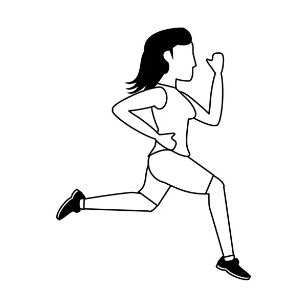 Fitness mujer corriendo de costado en blanco y negro — Archivo Imágenes Vectoriales