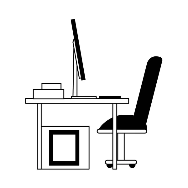 Computer Desk Icon tecknad isolerad i svart och vitt — Stock vektor