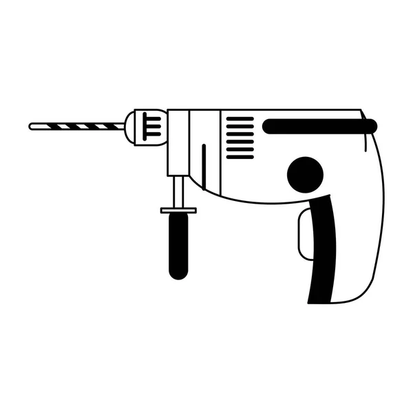Bohrwerkzeug-Ikone Cartoon in schwarz-weiß — Stockvektor