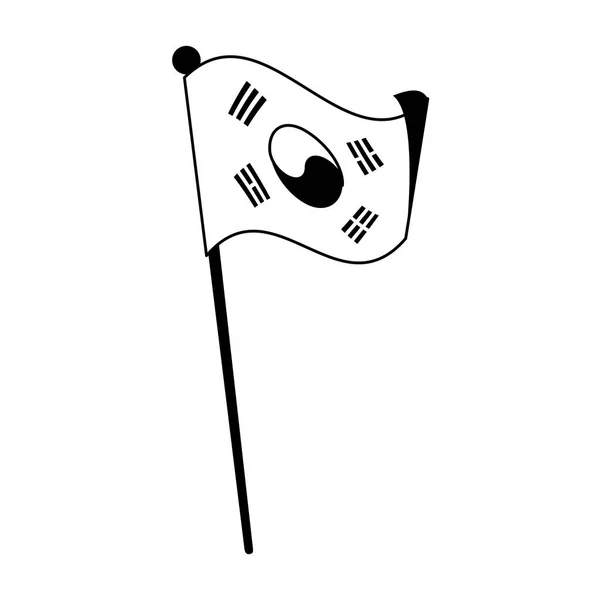 Kartun ikon bendera korea terisolasi dalam warna hitam dan putih - Stok Vektor