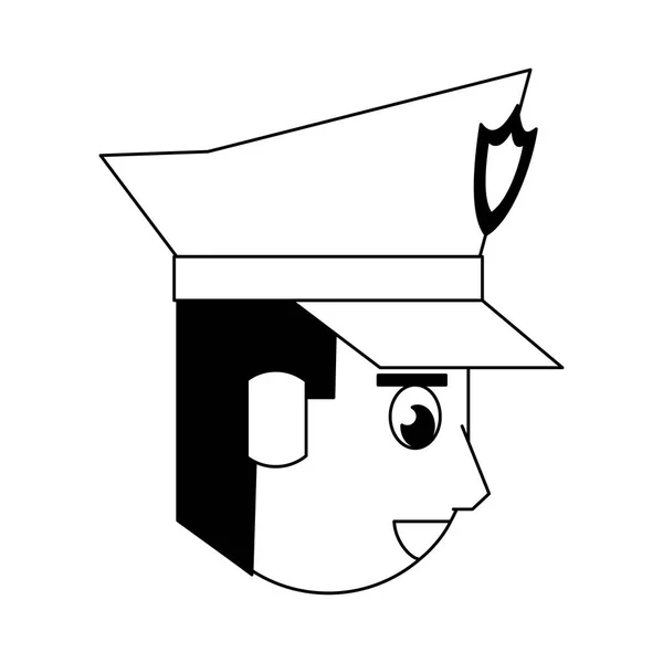 Politieman gezicht avatar cartoon karakter in zwart-wit — Stockvector