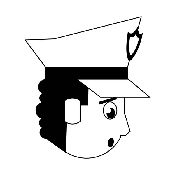 Polizist stellt sich Avatar-Cartoon-Figur in Schwarz-Weiß — Stockvektor