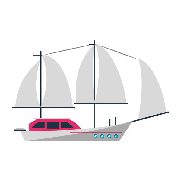 Velero barco vista lateral dibujos animados aislados — Vector de stock