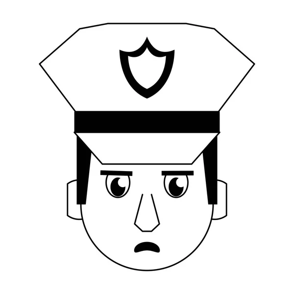Αστυνομικός Face είδωλο καρτούν χαρακτήρα σε μαύρο και άσπρο — Διανυσματικό Αρχείο