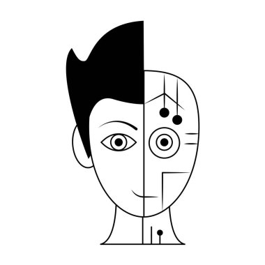 siyah beyaz insansı cyborg avatar çizgi film karakteri