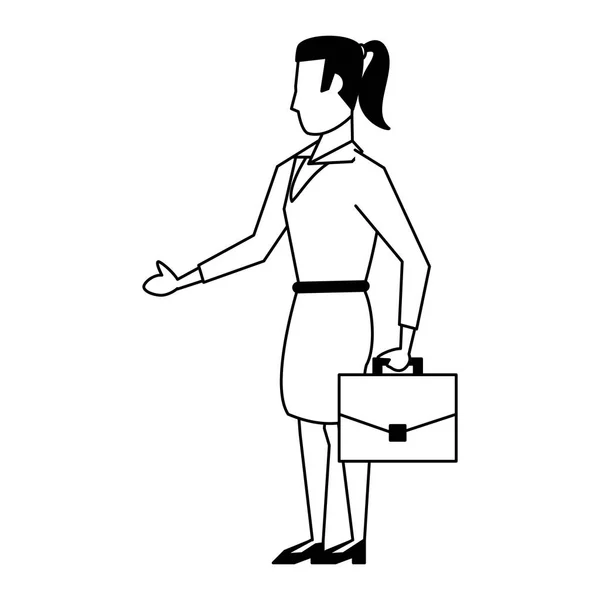 Üzletasszony avatar rajzfilmfigura fekete-fehér — Stock Vector