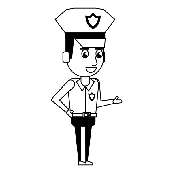 Polisman arbetar avatar seriefiguren i svart och vitt — Stock vektor