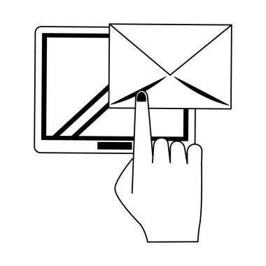 Tablet ve e-posta sembolleri siyah beyaz