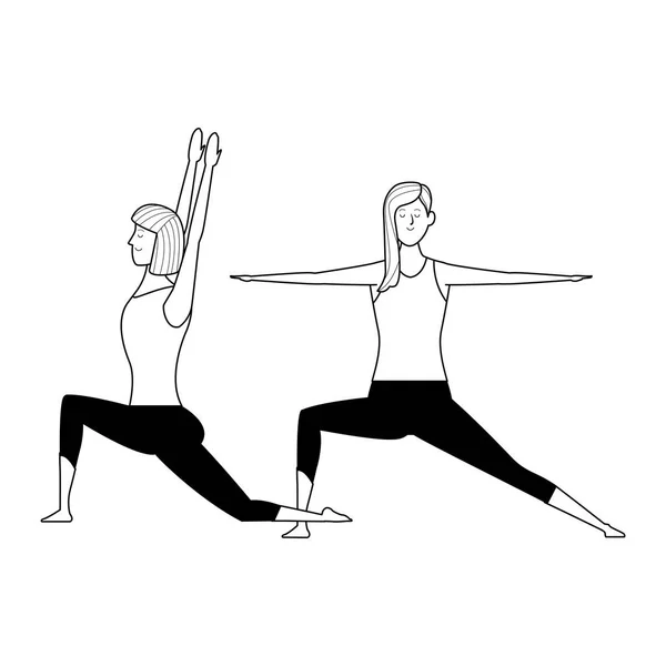 Vrouwen yoga poses zwart en wit — Stockvector