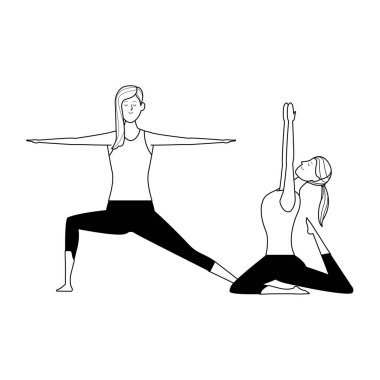 Kadınlar yoga siyah ve beyaz pozlar