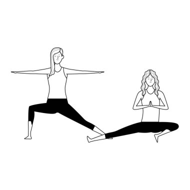 Kadınlar yoga siyah ve beyaz pozlar