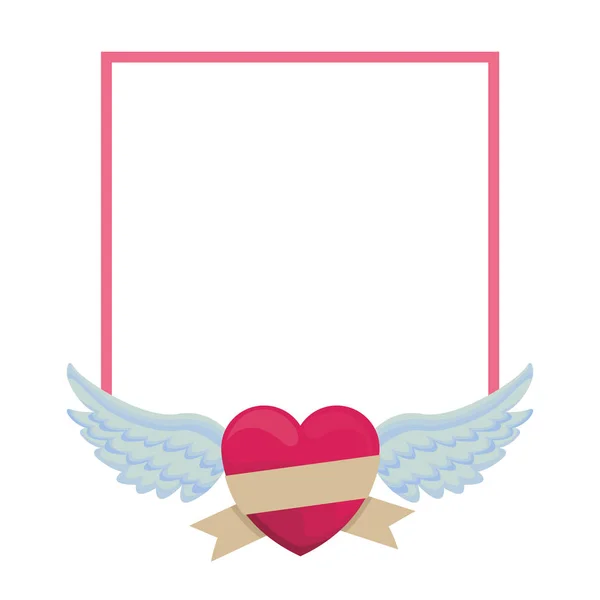 Frame and heart with wings — Stock Vector