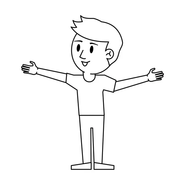 Junger Mann mit offenen Armen in schwarz-weiß — Stockvektor