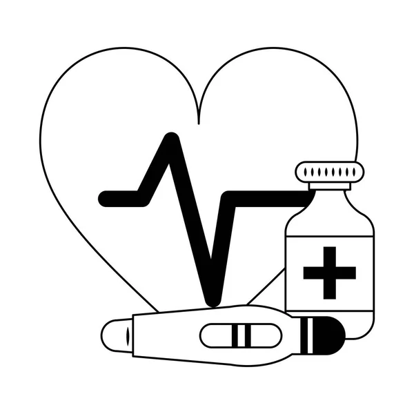 Materiales médicos de salud en blanco y negro — Vector de stock