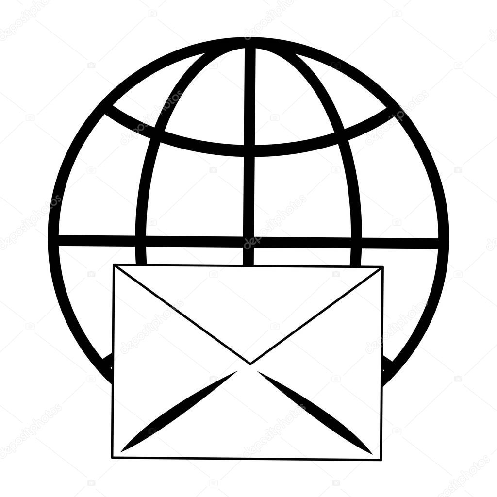 Email global shere symbol isolated in black and white
