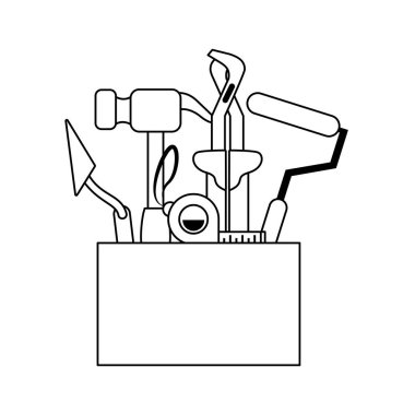 araçları siyah beyaz toplama atölyesi simgeleri karikatür ayarlamak