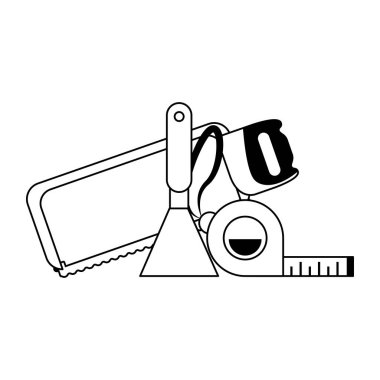 araçları siyah beyaz toplama atölyesi simgeleri karikatür ayarlamak