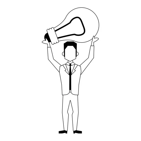 Hombre de negocios avatar icono de dibujos animados en blanco y negro — Vector de stock