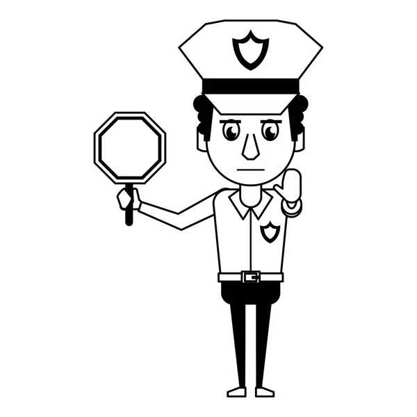 Policier travail avatar personnage de bande dessinée en noir et blanc — Image vectorielle