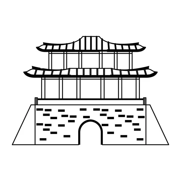 Icono del palacio oriental de dibujos animados aislados en blanco y negro — Vector de stock