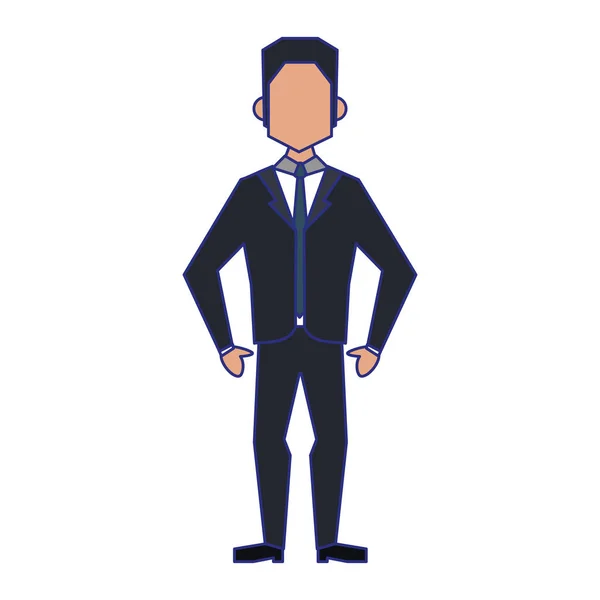 Hombre de negocios avatar icono dibujos animados líneas azules — Vector de stock