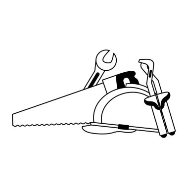 araçları siyah beyaz toplama atölyesi simgeleri karikatür ayarlamak