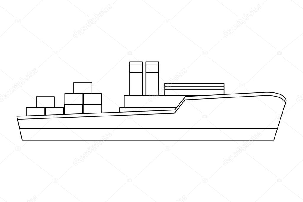 Buque de carga con cajas de contenedores en blanco y negro Vector de