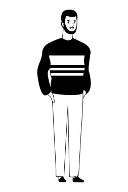 siyah beyaz vektör illüstrasyon adam avatar çizgi film karakteri