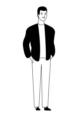 siyah beyaz vektör illüstrasyon adam avatar çizgi film karakteri