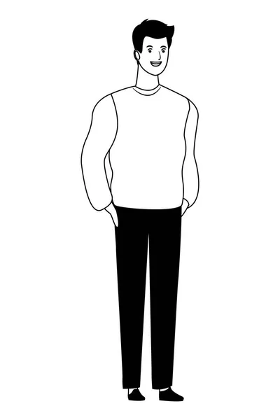 Hombre personaje de dibujos animados avatar en blanco y negro vector ilustración — Vector de stock