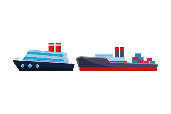 Vrachtschip met container dozen en cruiseship — Stockvector