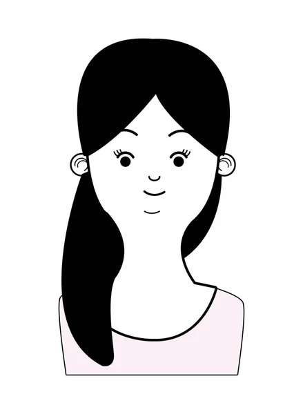 Dibujos animados de mujer joven en blanco y negro — Vector de stock