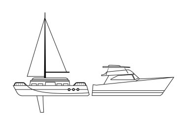 Yelkenli gemi deniz seyahat ve yatch siyah ve beyaz