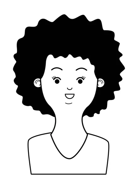 Mladá žena karikatura v černé a bílé — Stockový vektor