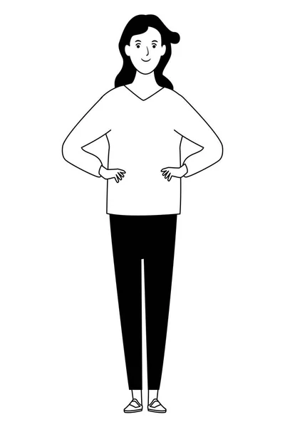 Mujer avatar personaje de dibujos animados en blanco y negro vector ilustración — Vector de stock