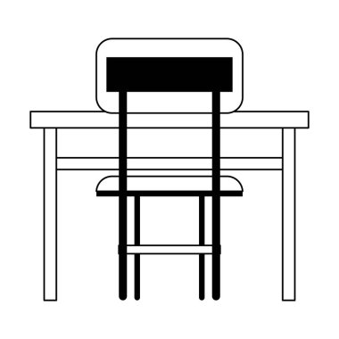 Siyah beyaz sandalye izole karikatür ile Masa