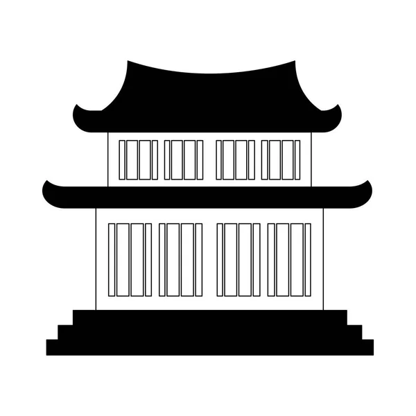 Symbole du temple chinois en noir et blanc — Image vectorielle