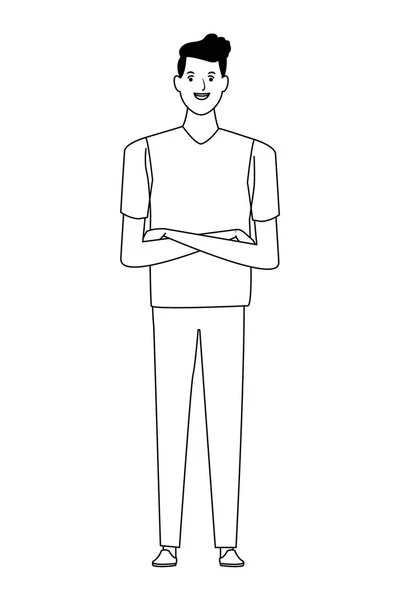 Hombre personaje de dibujos animados avatar en blanco y negro vector ilustración — Vector de stock