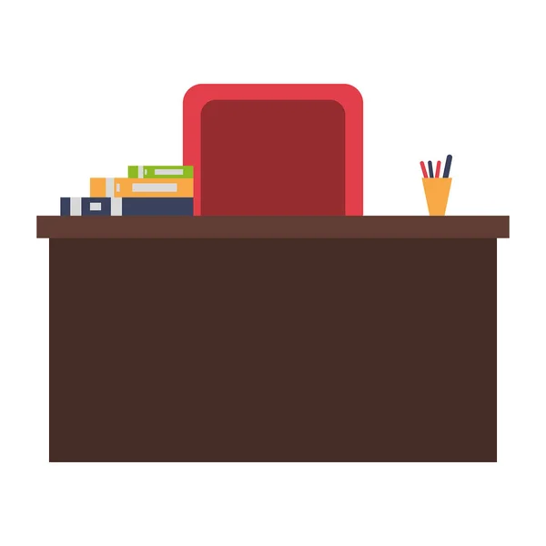 Escritorio con libros y silla aislada — Vector de stock