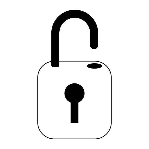 Cadenas de sécurité déverrouillé symbole isolé en noir et blanc — Image vectorielle