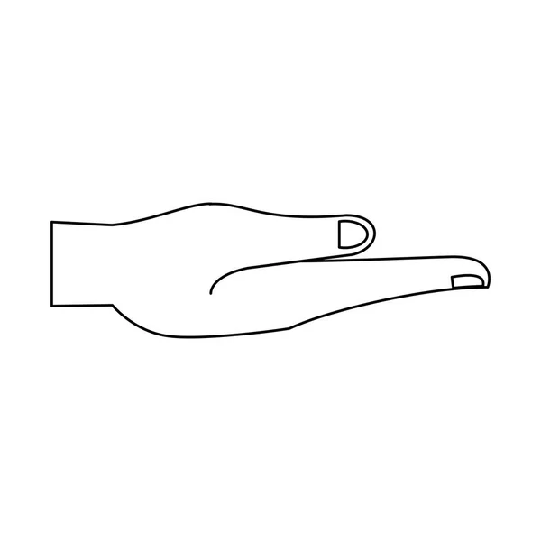 Mano con palma abierta de dibujos animados aislados en blanco y negro — Vector de stock