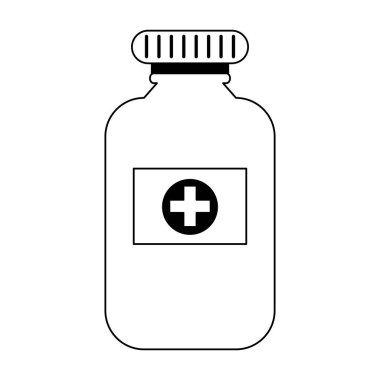 İlaç şişe hapları siyah ve beyaz izole sembolü