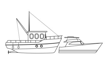 Balıkçı teknesi deniz seyahat ve yatch siyah beyaz