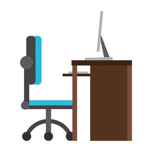 Íróasztal számítógép székkel irodai rajzfilm — Stock Vector