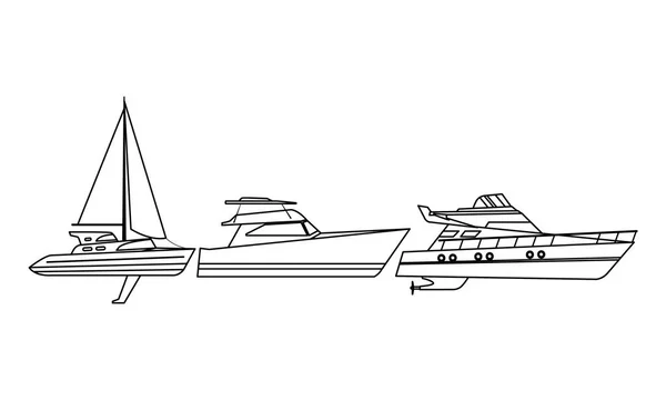 Segelboot Schiff Schifffahrt und Yatch schwarz und weiß — Stockvektor