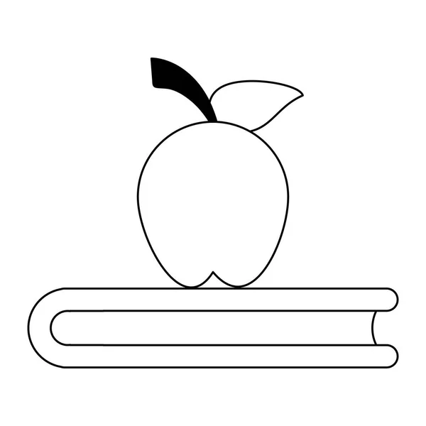 Manzana en el libro símbolo de la educación blanco y negro — Vector de stock