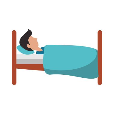 Adam yatak sideview karikatür uyku