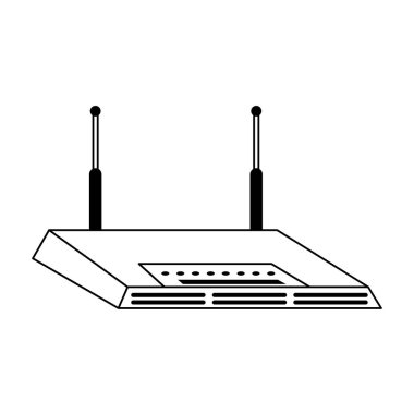 Wifi yönlendirici aygıtı siyah ve beyaz olarak izole edilmiş sembol